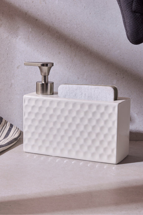 ASH Beige 750ml Porcelain Kitchen Soap Dispenser with Sponge Slot