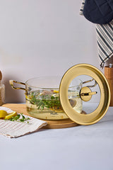 3.5 L Glass Cooking Pot with Gold Handles - Durable & Stylish