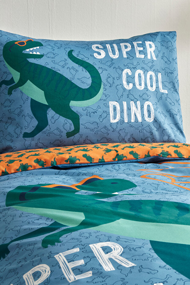Young Cool Dino - 100% Cotton Single Duvet Cover Set