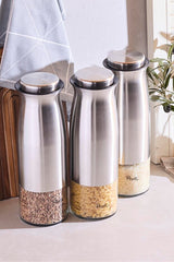 3-Piece Stainless Steel & Glass Storage Jar Set