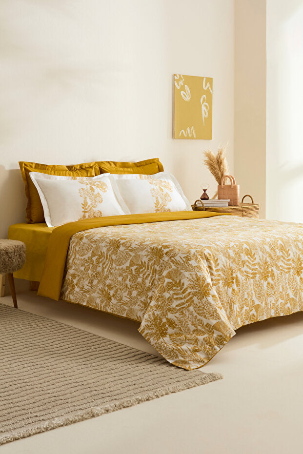 Orla 100% Cotton Double Duvet Cover Set - Yellow Pattern