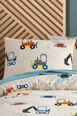 Construction 100% Cotton Single Duvet Cover Set with Fitted Sheet