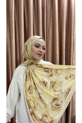 Rose Series Soft Cotton Shawl - Yellow Floral Pattern