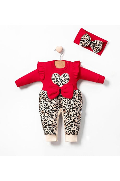 Baby Girl Leopard Print 2-Piece Romper Set with Headband - 0-3 Months
