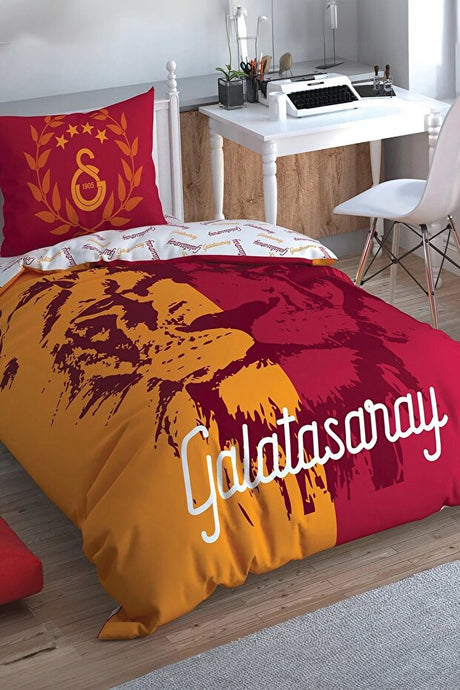 Galatasaray Single Duvet Cover Set - 100% Cotton Lion Logo