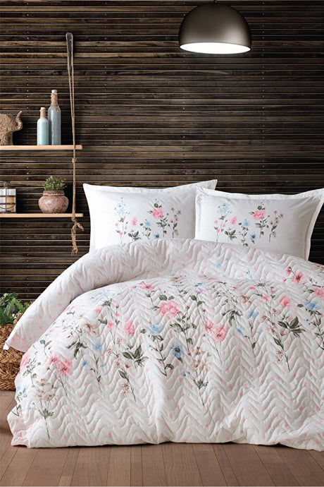 Double Four Seasons Pink Floral Quilted Duvet Cover Set