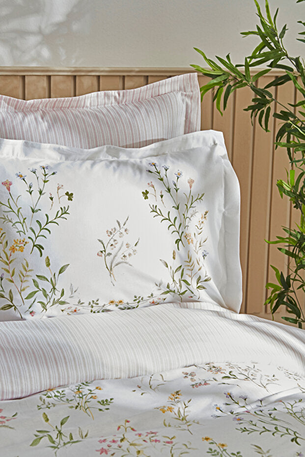 Single Floral 100% Cotton Duvet Cover Set - Green