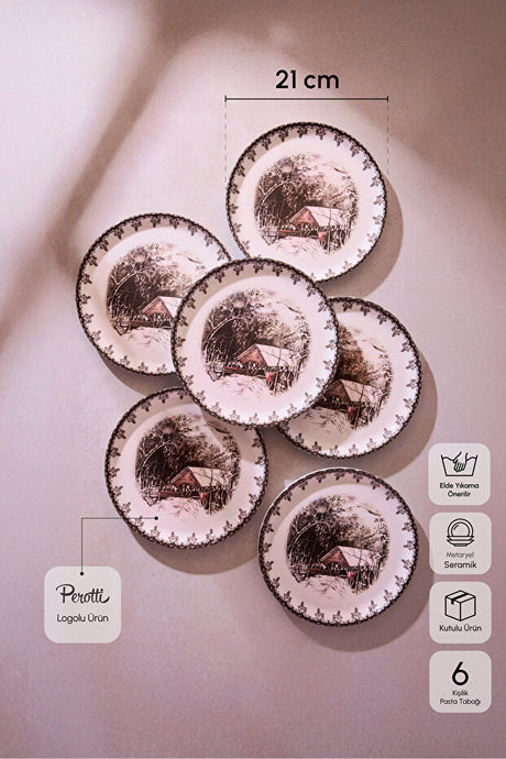 Vintage Friendly Village Dessert Plates - Set of 6 (21cm)
