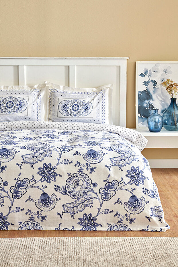Amar Blue 100% Cotton Single Duvet Cover Set