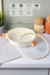 24cm Ceramic Shallow Pot - Induction Base & Wooden Handles