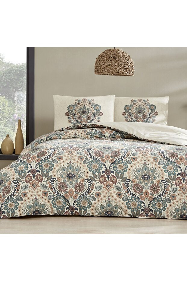 Ranforce Double Duvet Cover Set - Valeria Green Floral