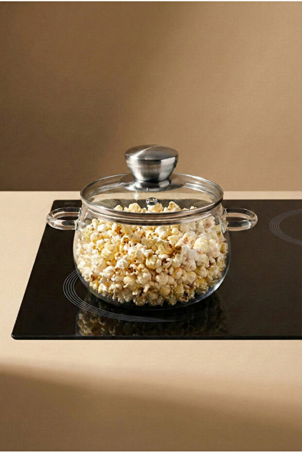 Roy Silver 1200ml Borosilicate Glass Pot with Metal Lid