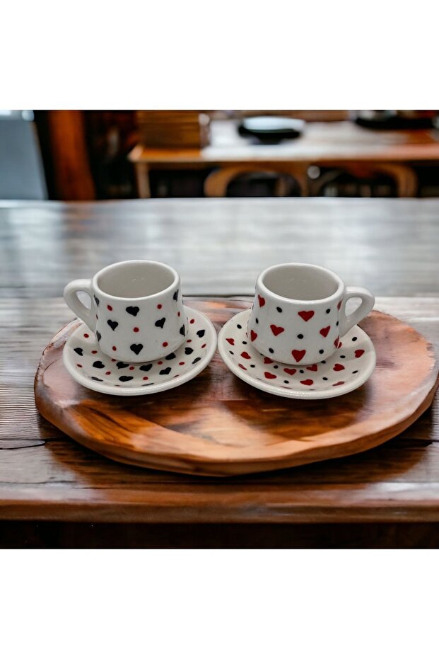 Handmade Ceramic Heart Patterned Cup Set - 2 Piece