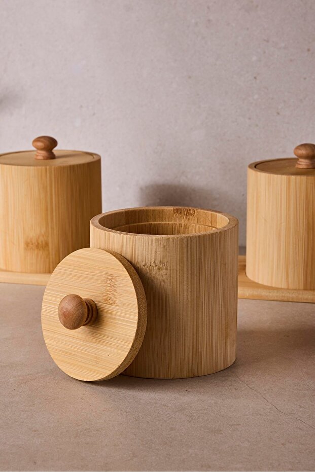 3-Piece Countertop Bamboo Spice Jar Set with Stand