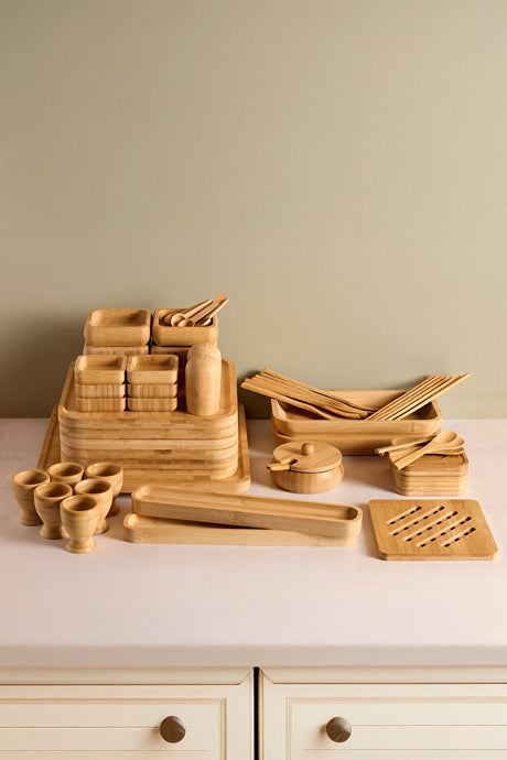67-Piece Bamboo Breakfast Set - Natural & Modern Design for 6