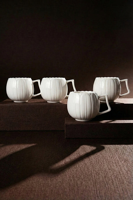 Pure Ivory Porcelain Mug Set - 230ml Capacity, Set of 4