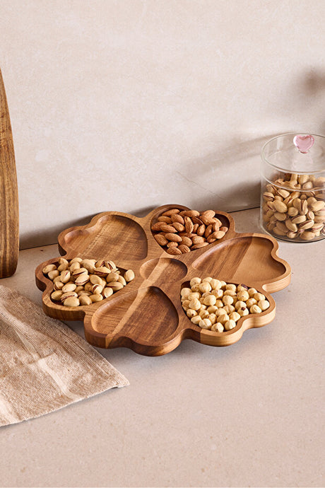 Acacia Rotating Heart Serving Stand - 30 cm Multi-Compartment Tray