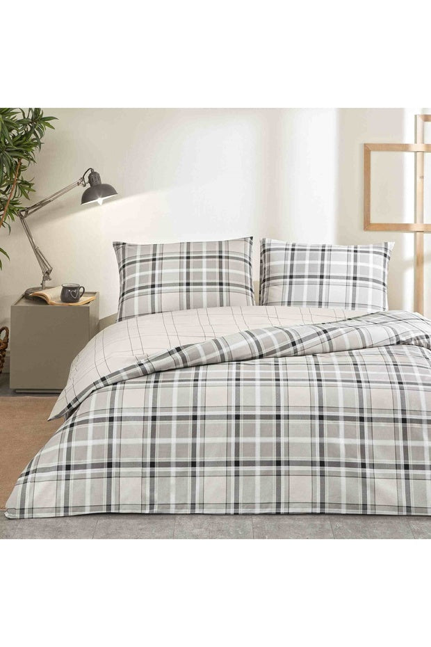 Caleb Ranforce Single Duvet Cover Set - Grey Plaid 160x220cm
