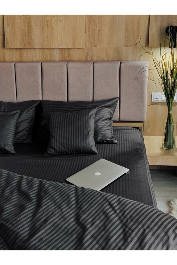 Black Thin Striped Satin Single Duvet Cover Set