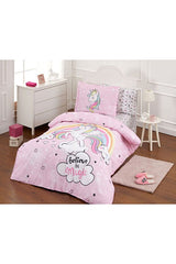 Unicorn Single Duvet Cover Set - Pink Ranforce Cotton