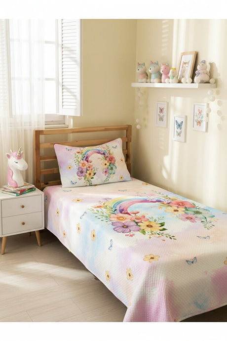 Rainbow Floral Single Quilted Cover Set - 160x230 cm