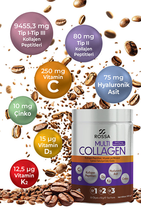 Vícekolagenní prášek - Typ 1, 2, 3 s příchutí kávy, 300g