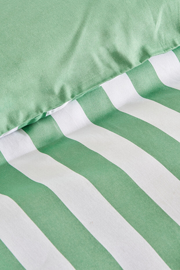 Brine 100% Cotton Single Duvet Cover Set - Green Stripes