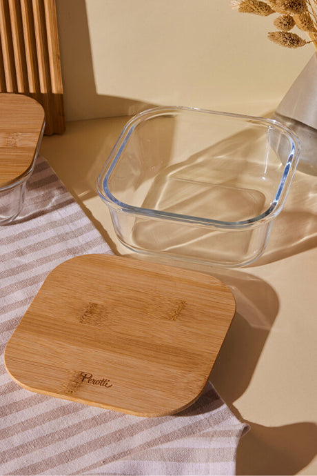 800ml Square Glass Storage Container with Bamboo Lid