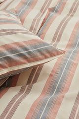 Double Size Duvet Cover Set - Terracotta Stripes, 100% Cotton