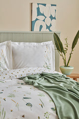 Herbal 100% Cotton Double Duvet Cover & Pique Set - White