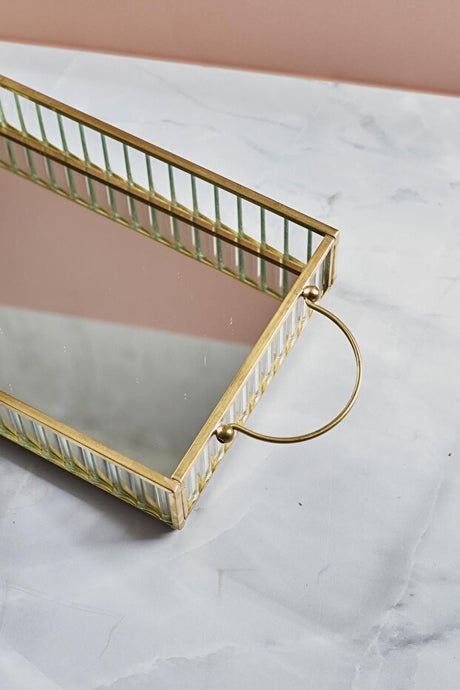 Elegant Glass & Gold Mirrored Decorative Tray - 27x14x5.5cm