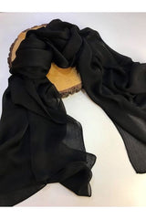 Black Plain Polyester Shawl - Elegant & Versatile