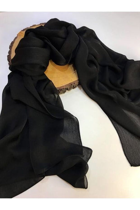 Black Plain Polyester Shawl - Elegant & Versatile