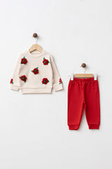 Ensemble bébé 2 pièces : haut molletonné à motif floral en relief et pantalon - 6-9 mois
