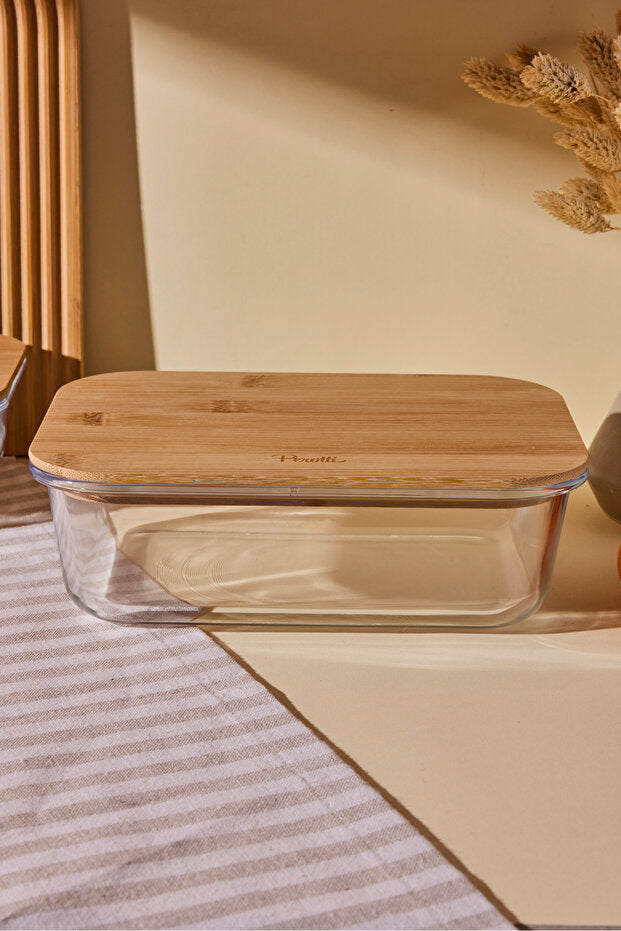 Locky 1500ml Rectangular Glass Food Storage Container with Bamboo Lid