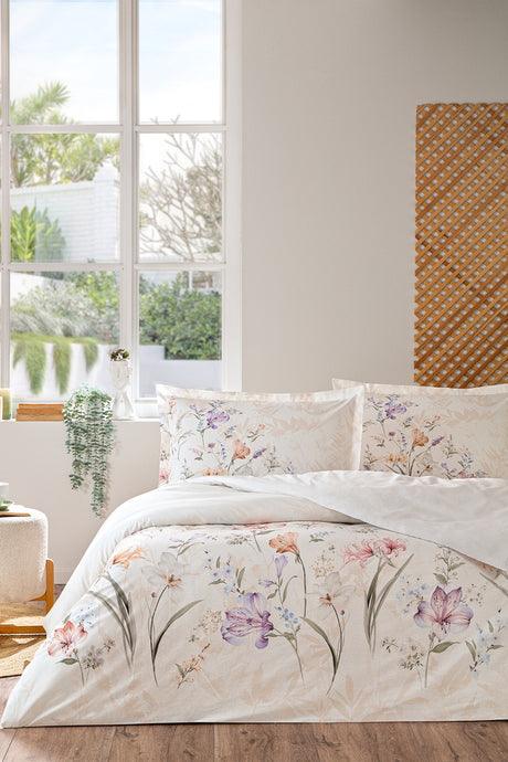 White Lilly Double Duvet Cover Set - 100% Cotton Floral