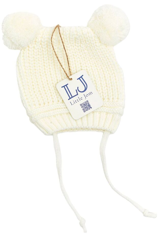 Pom-Pom gestrickte Babymütze mit Bindebändern