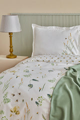 Herbal 100% Cotton Double Duvet Cover & Pique Set - White