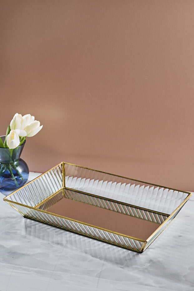 Elegant Mirrored Glass Serving Tray - 35x23.5 cm