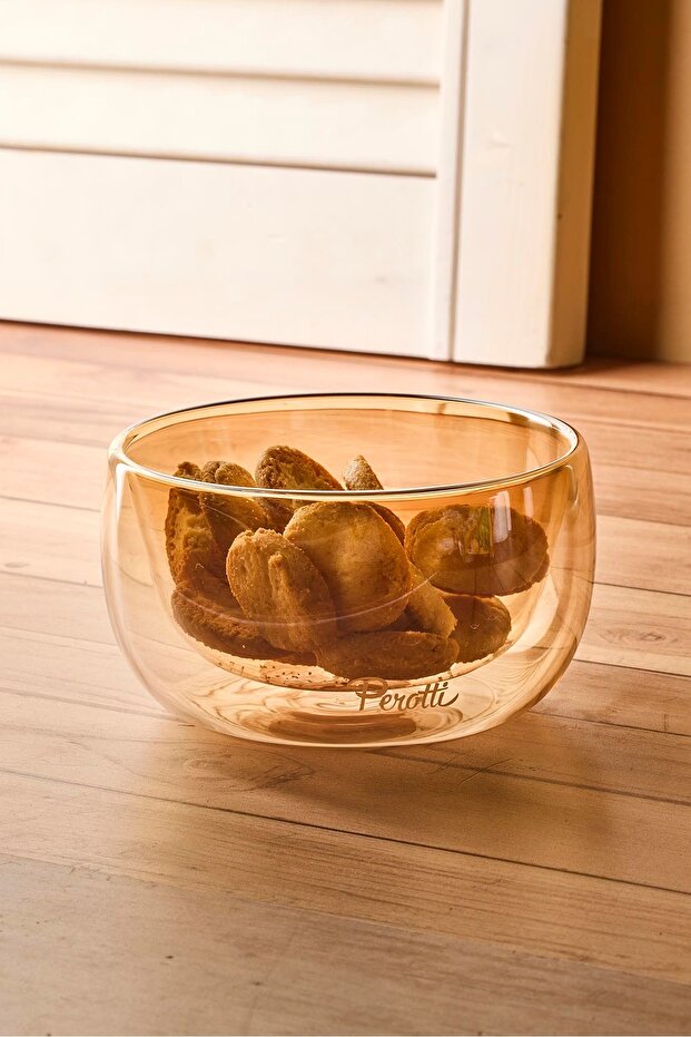 Double Wall Amber Glass Bowl - 300ml Ergonomic Design