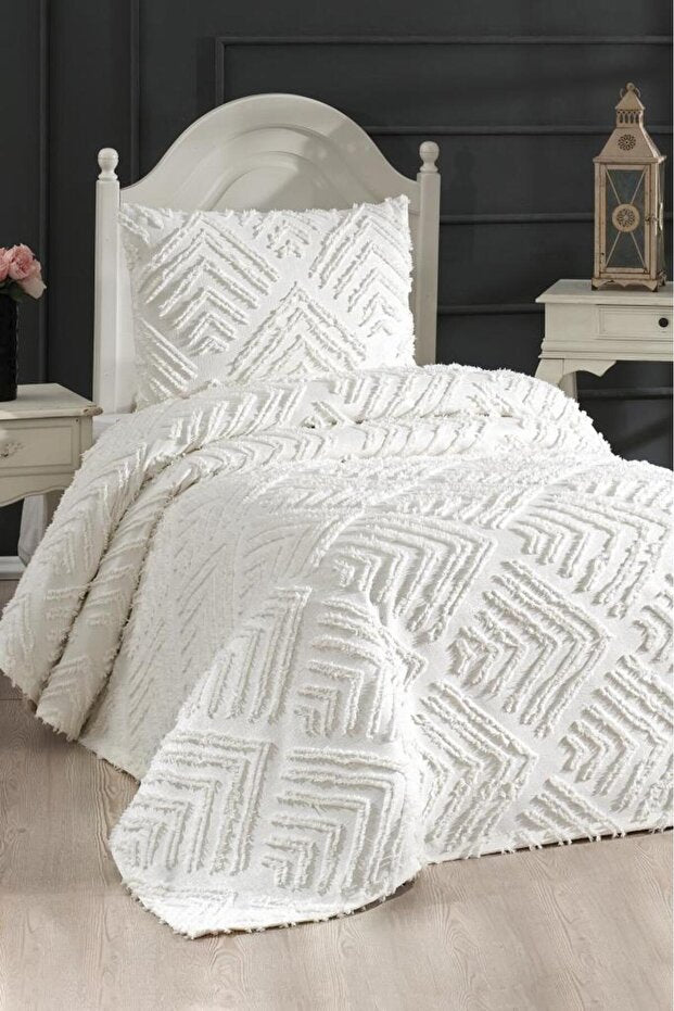 Pine Single 2-Piece Cotton Pique Set - Cream Textured Design
