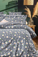 Daisy Grey Double Duvet Cover Set - 4 Piece Cotton Bedding
