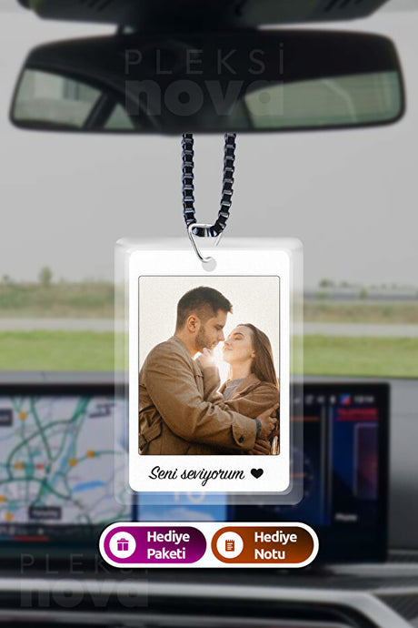 Custom Photo Car Rearview Mirror Ornament - 'Seni Seviyorum' Design