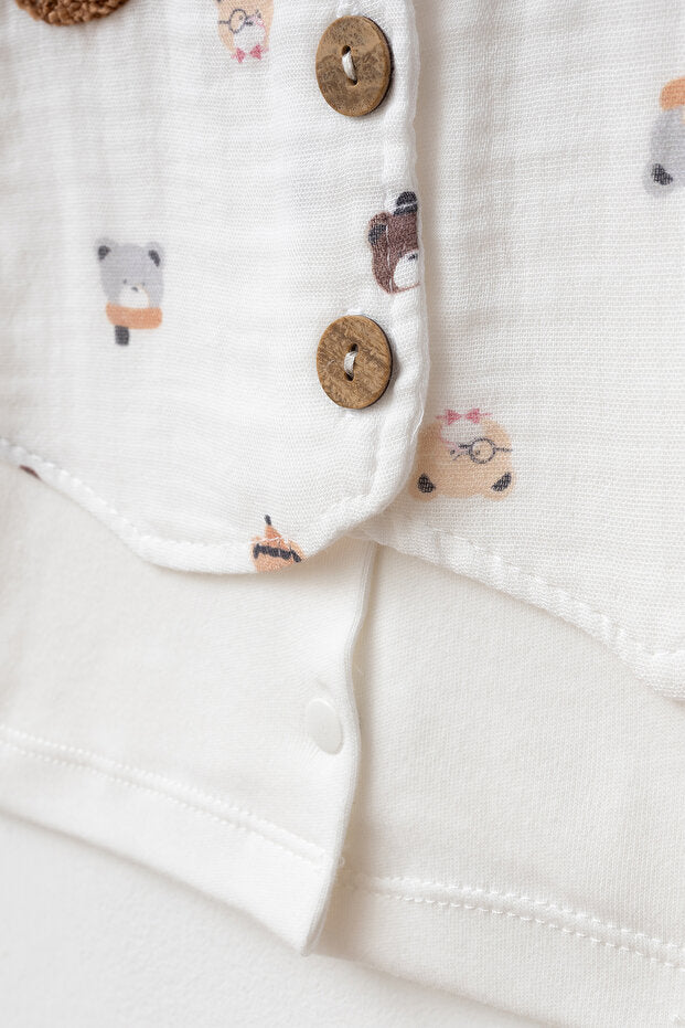 Newborn 5-Piece Muslin Cotton Baby Set - Bear Embroidery