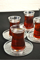 Purelegant Pasabahce Heybeli Turkish Tea Glass & Rexy Saucer Set - 12 Piece Professional Collection