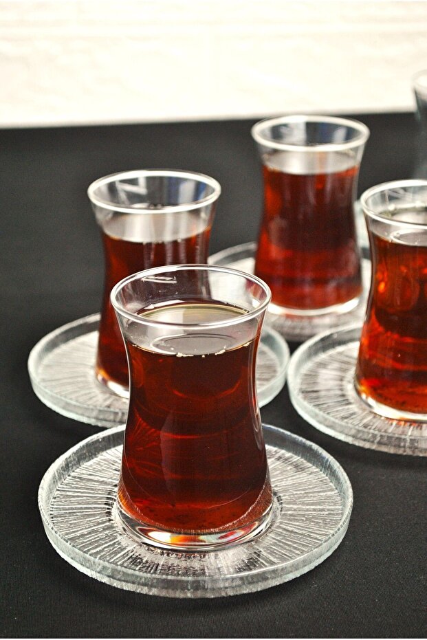 Purelegant Pasabahce Heybeli Turkish Tea Glass & Rexy Saucer Set - 12 Piece Professional Collection