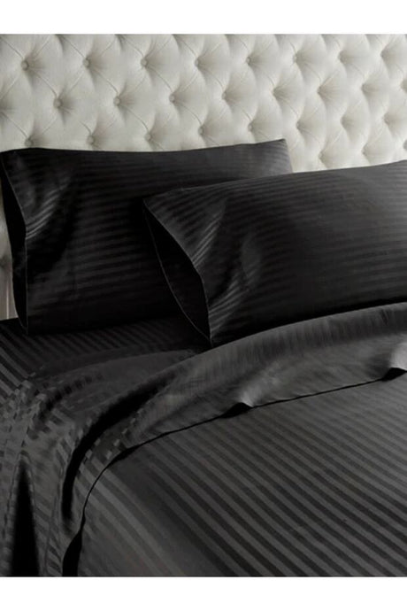 Black Thin Striped Satin Single Duvet Cover Set