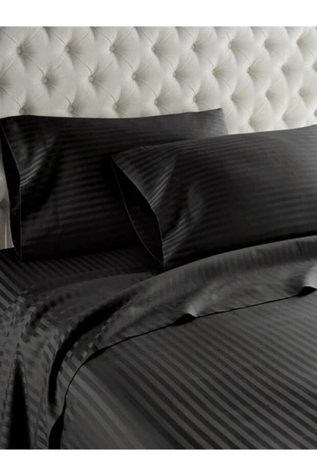 Black Thin Striped Satin Single Duvet Cover Set