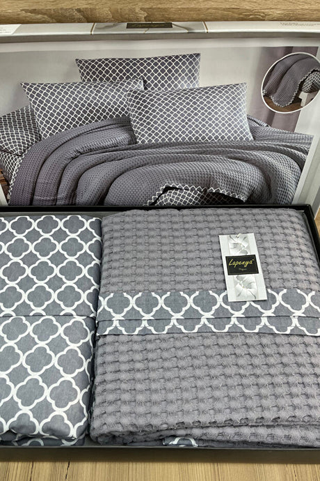 100% Cotton Double Size Waffle Weave Fitted Pike Set