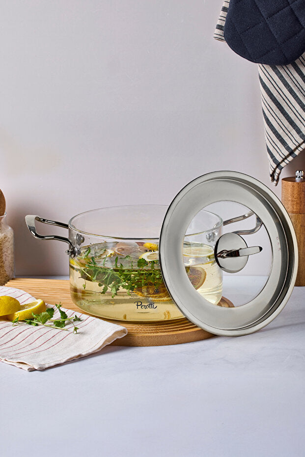 3.5 L Glass Cooking Pot with Elegant Silver Handles